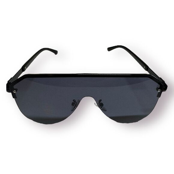 Shield Style Black Aviator Sunglasses Sleek Shades Unisex 61-143mm - Picture 2 of 10